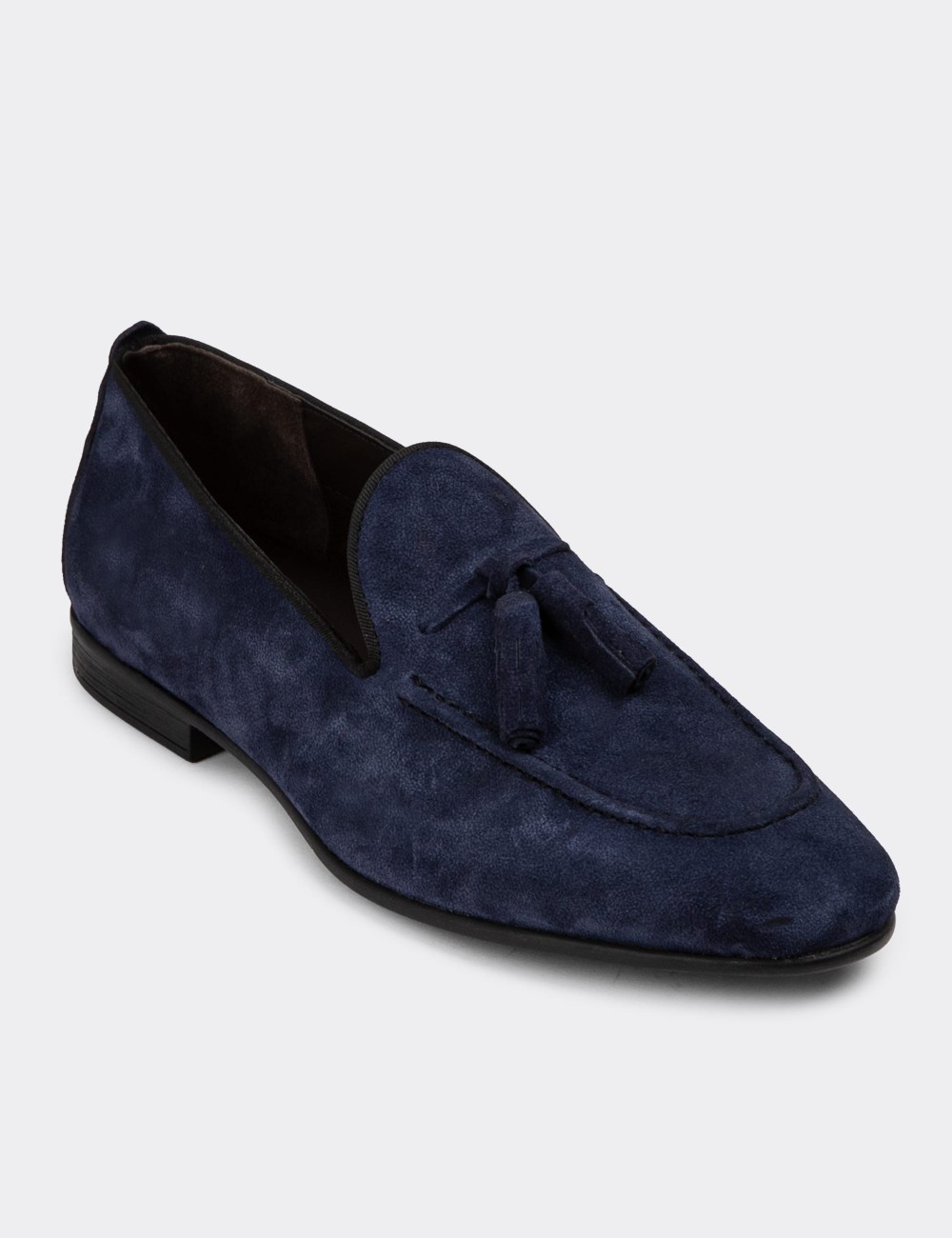 Men's Navy Suede Leather Slip-On Shoes - 01701MLCVC32