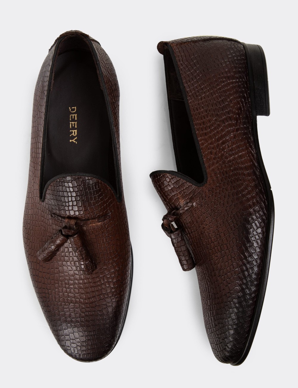 Men's Brown Leather Loafers - 01702MKHVC21
