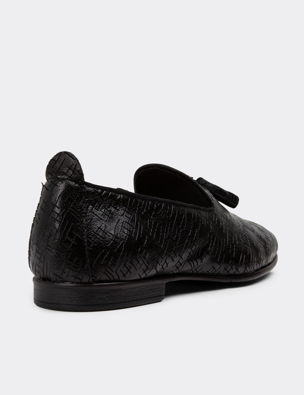 Men's Black Leather Loafers - 01702MSYHC20