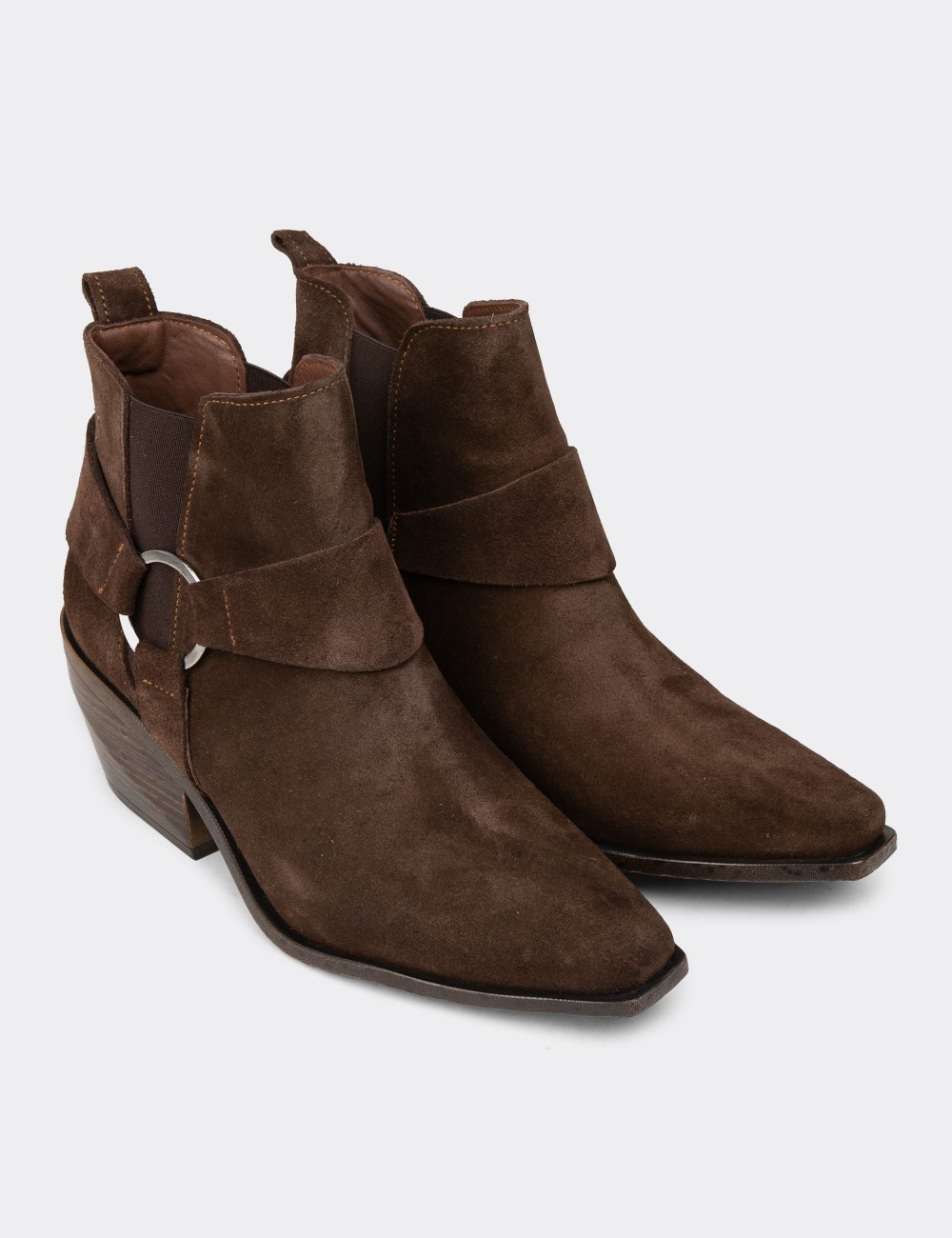 Women's Brown Suede Leather Western Boots - Z1563ZKHVC01