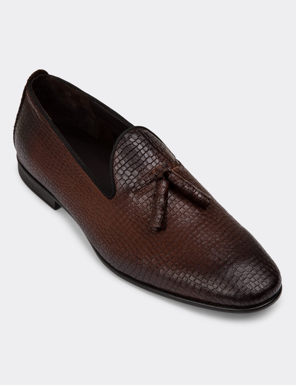 Men's Brown Leather Loafers - 01702MKHVC21