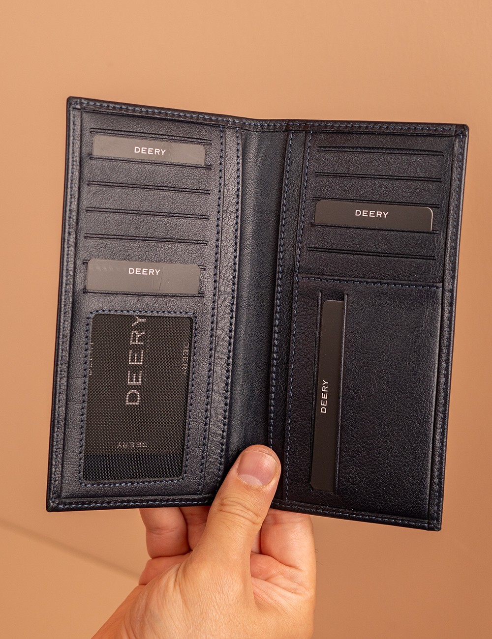 Men's Navy Leather Wallet - 00802MLCVZ01