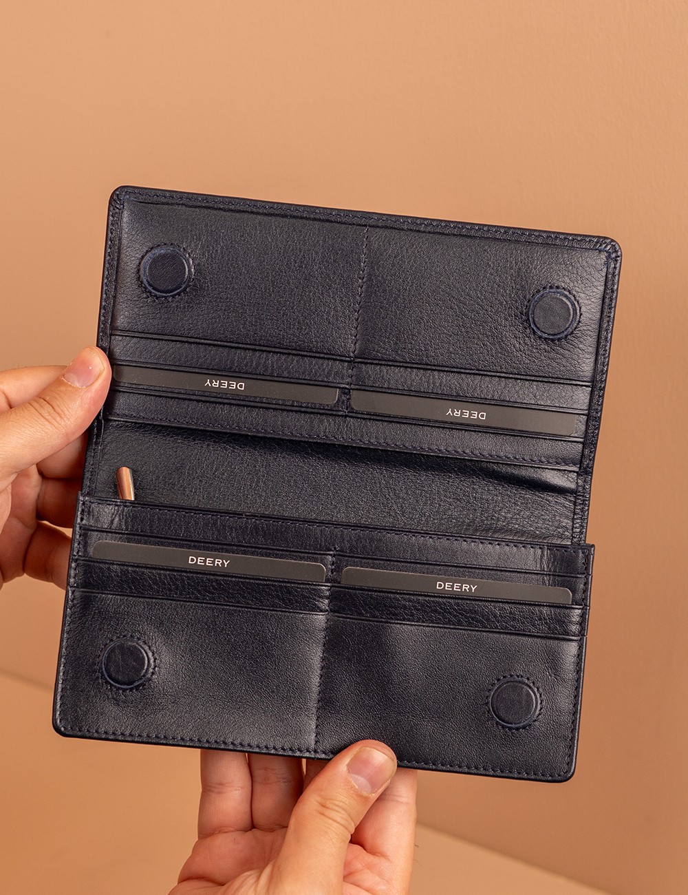 Men's Navy Leather Wallet - 00804MLCVZ02