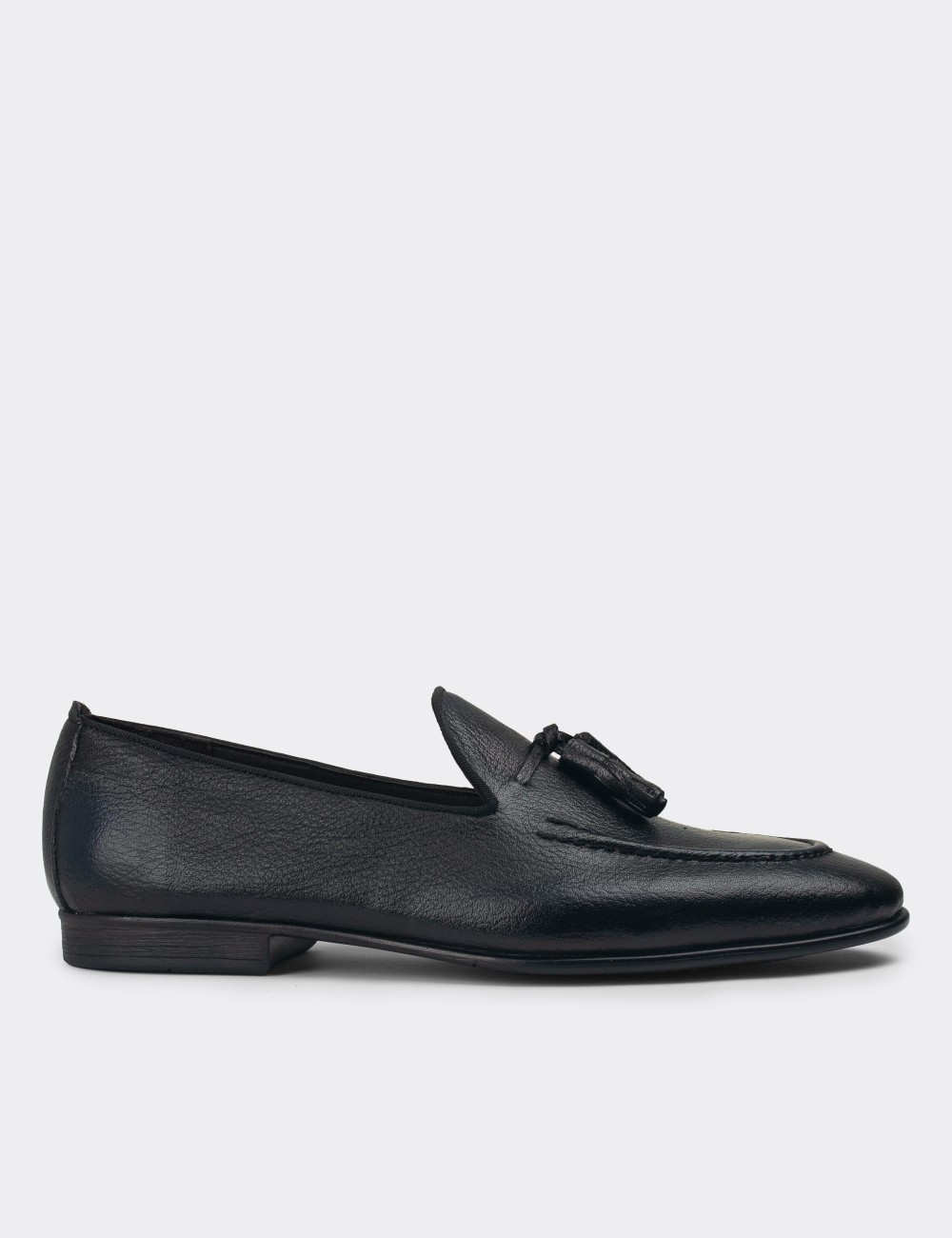 Men's Dark Navy Leather Loafers - 01701MLCVC17