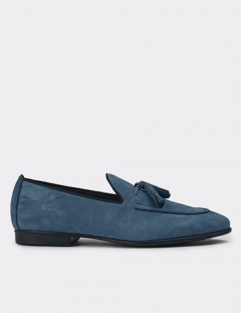 Men's Blue Nubuck Leather Loafers
