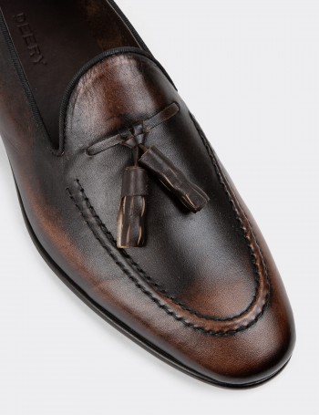 Men's Vintage Brown Leather Loafers - 01701MKHVC29