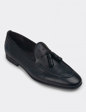Men's Dark Navy Leather Loafers