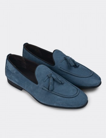 Men's Blue Nubuck Leather Loafers
