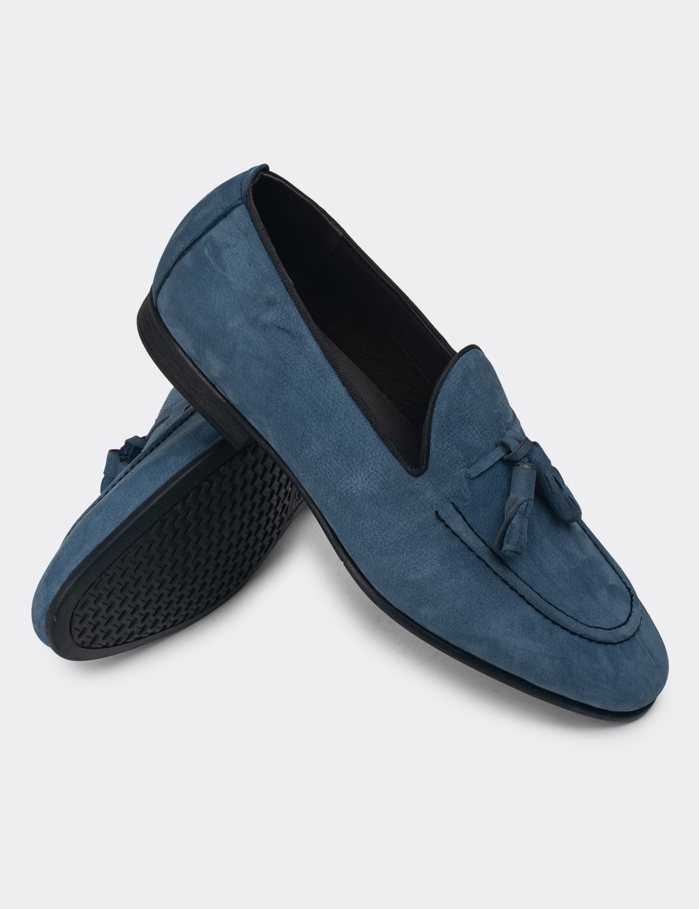 Men's Blue Nubuck Leather Loafers - 01701MMVIC07