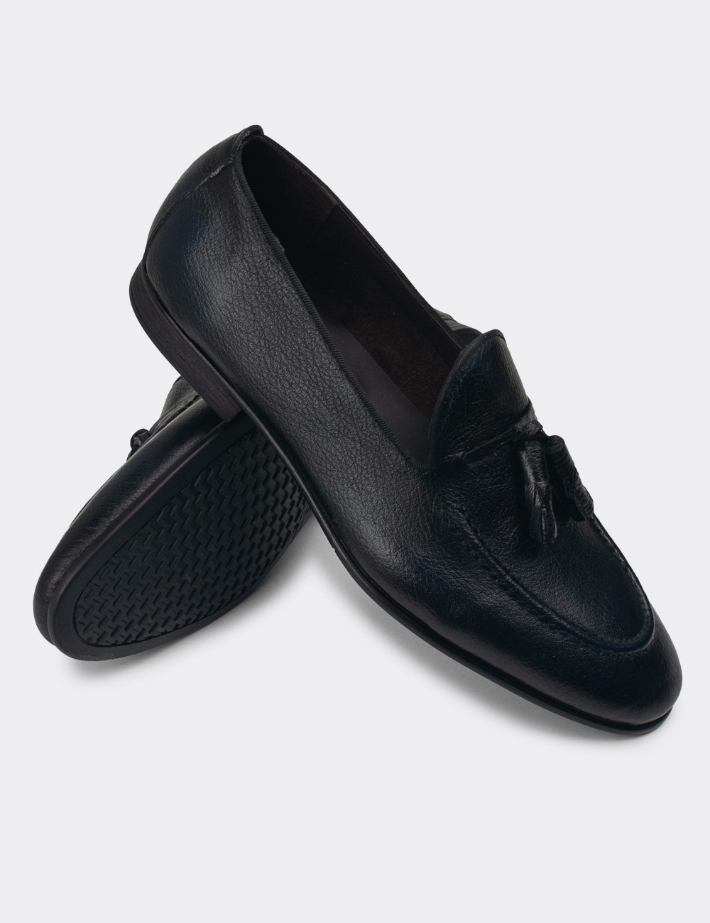 Men's Dark Navy Leather Loafers - 01701MLCVC17