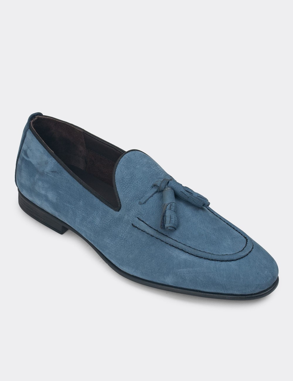 Men's Blue Nubuck Leather Loafers - 01701MMVIC07