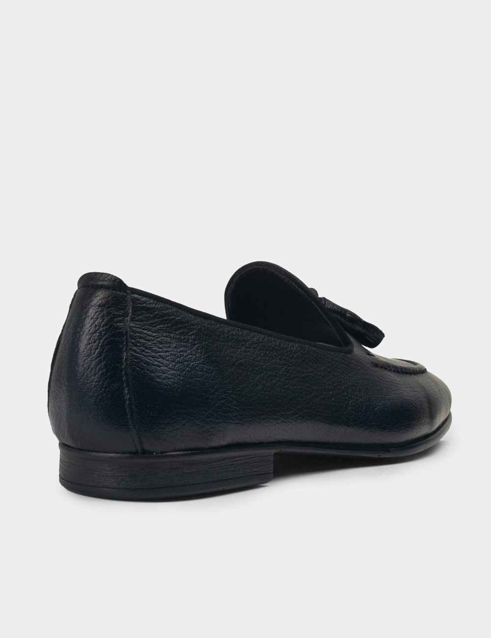 Men's Dark Navy Leather Loafers - 01701MLCVC17