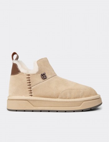 Women's Beige Suede Leather Ankle Boots
