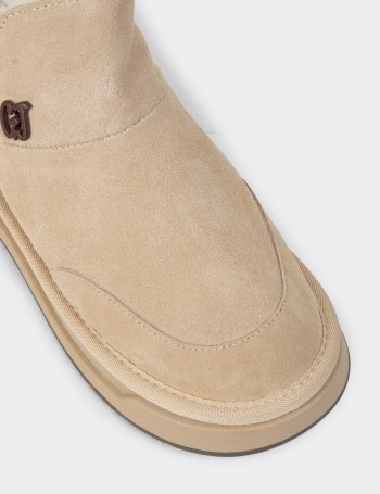 Women's Beige Suede Leather Ankle Boots