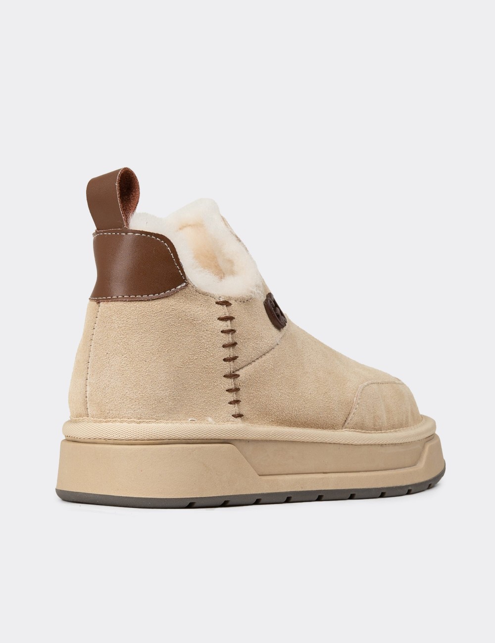 Women's Beige Suede Leather Ankle Boots - 26486ZBEJC01