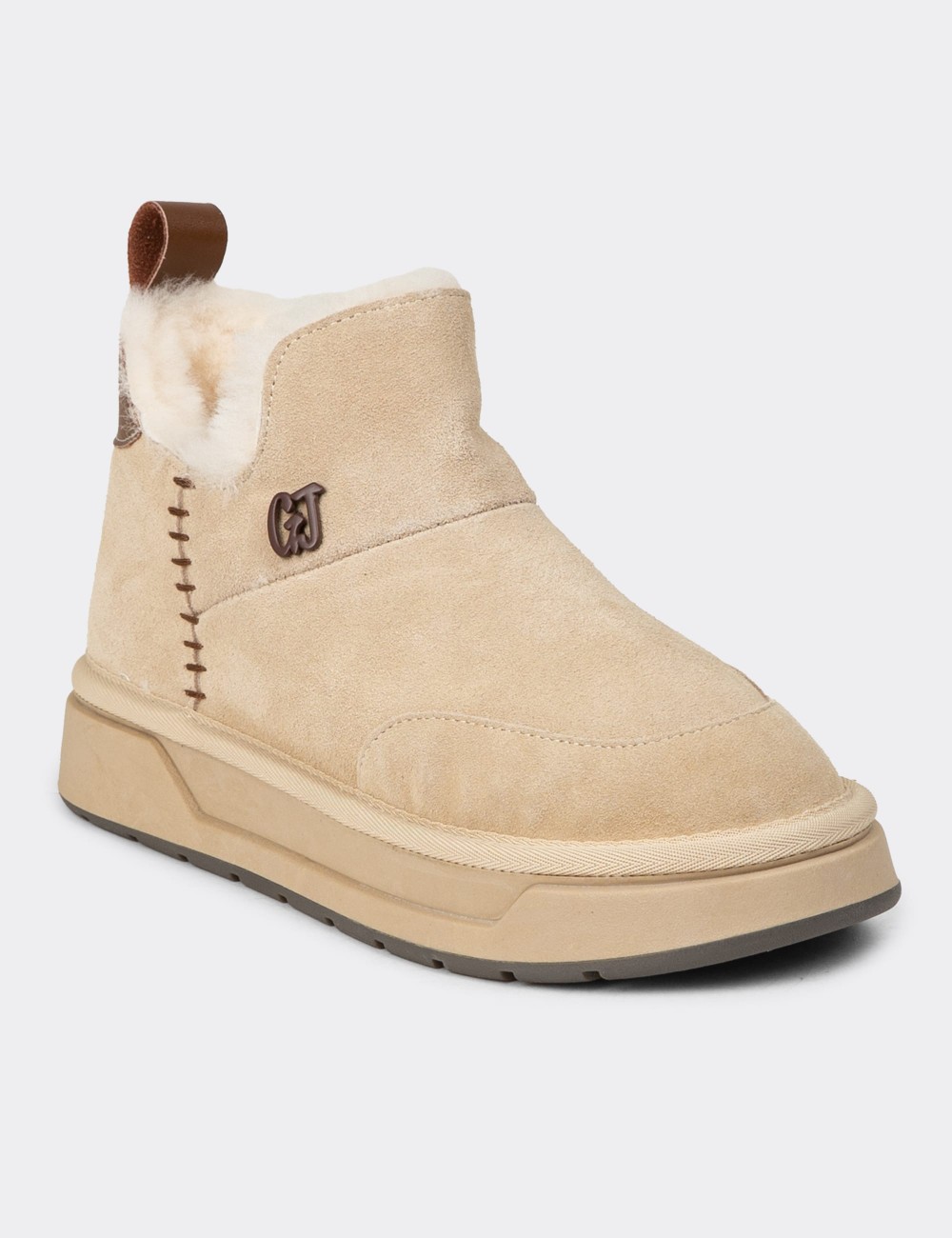 Women's Beige Suede Leather Ankle Boots - 26486ZBEJC01