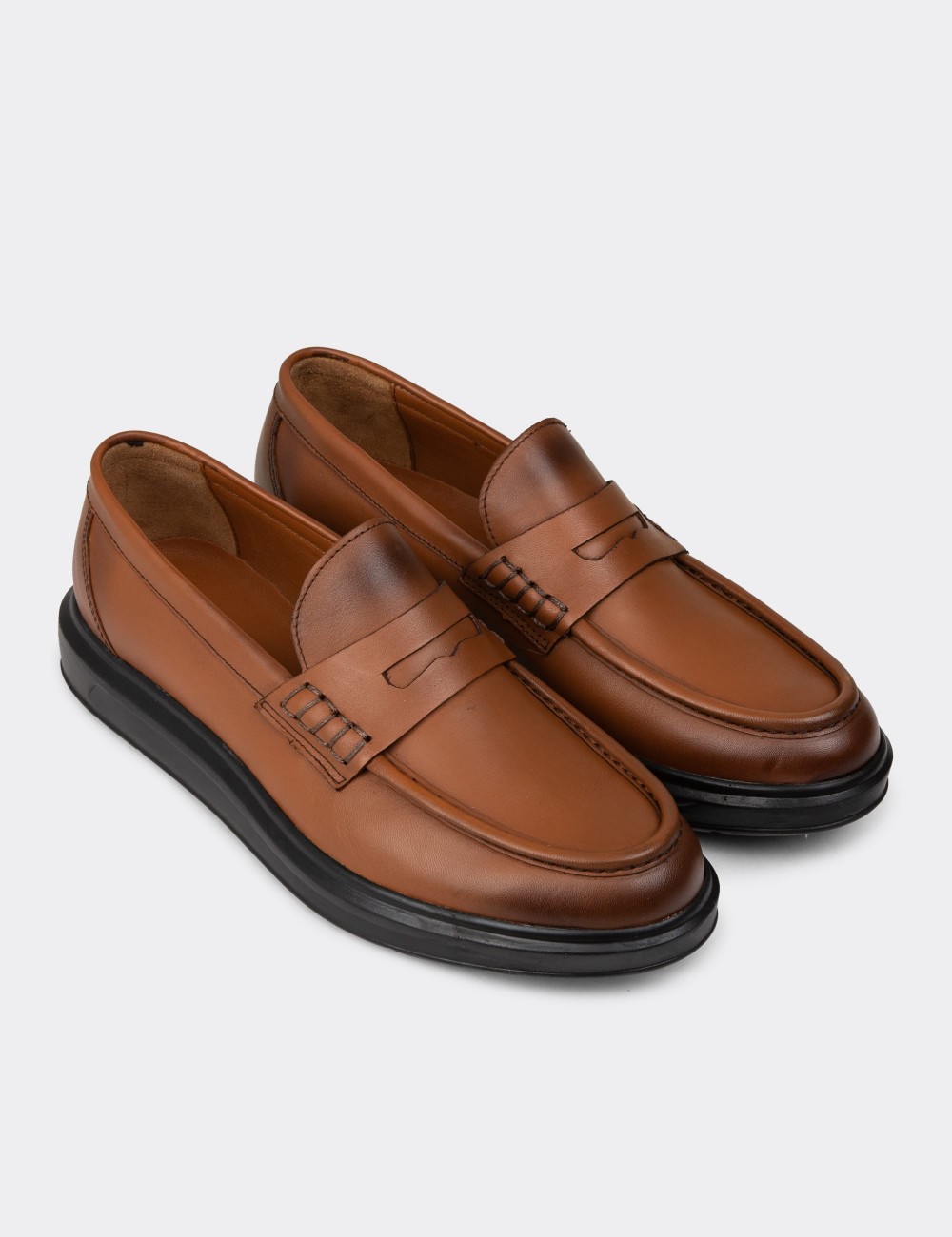 Men's Tan Leather Loafers - 02000MTBAP01