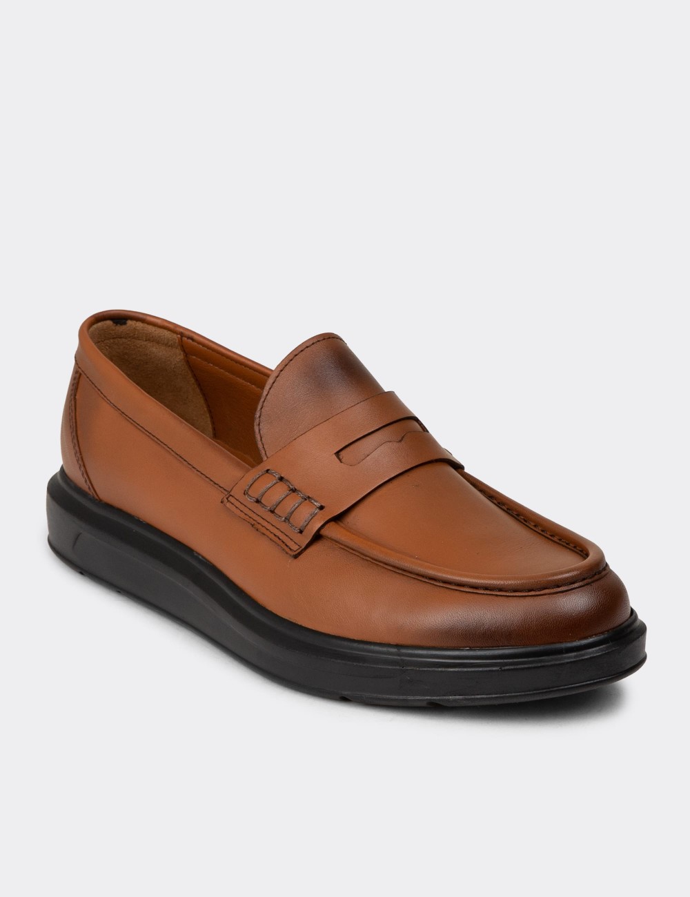 Men's Tan Leather Loafers - 02000MTBAP01