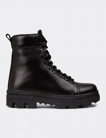 Women's Black Leather Postal Boots