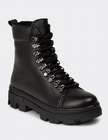 Women's Black Leather Postal Boots