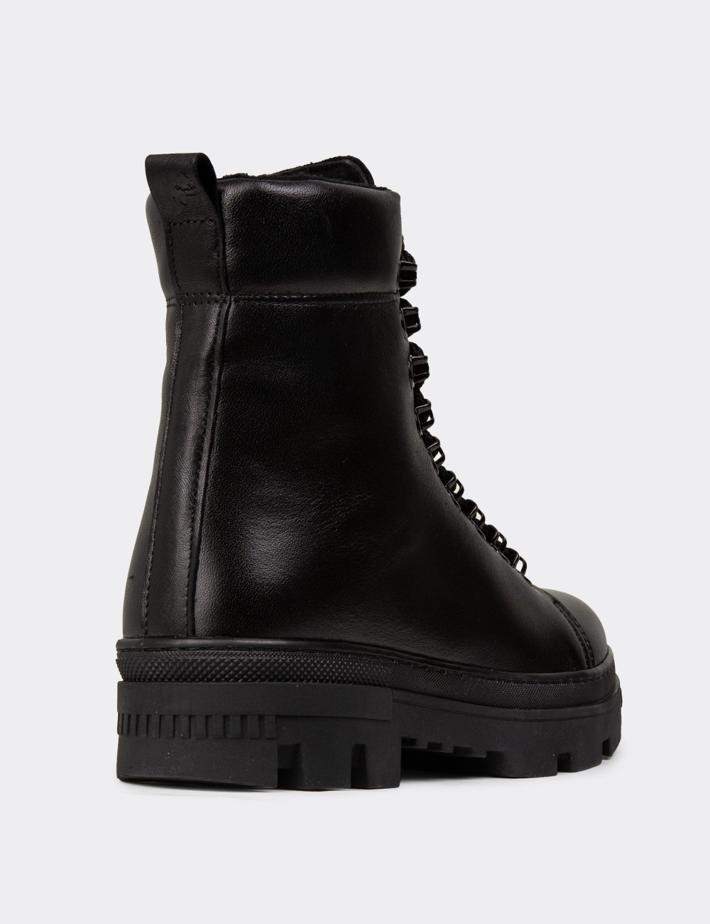 Women's Black Leather Postal Boots - SE495ZSYHE01