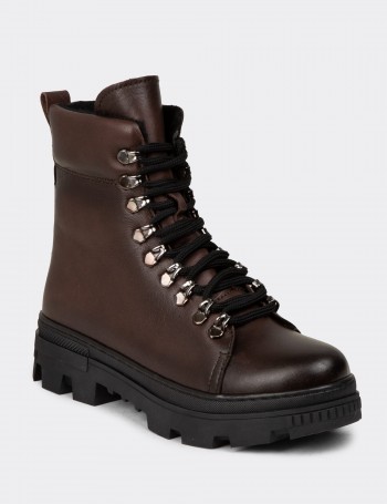 Women's Brown Leather Postal Boots