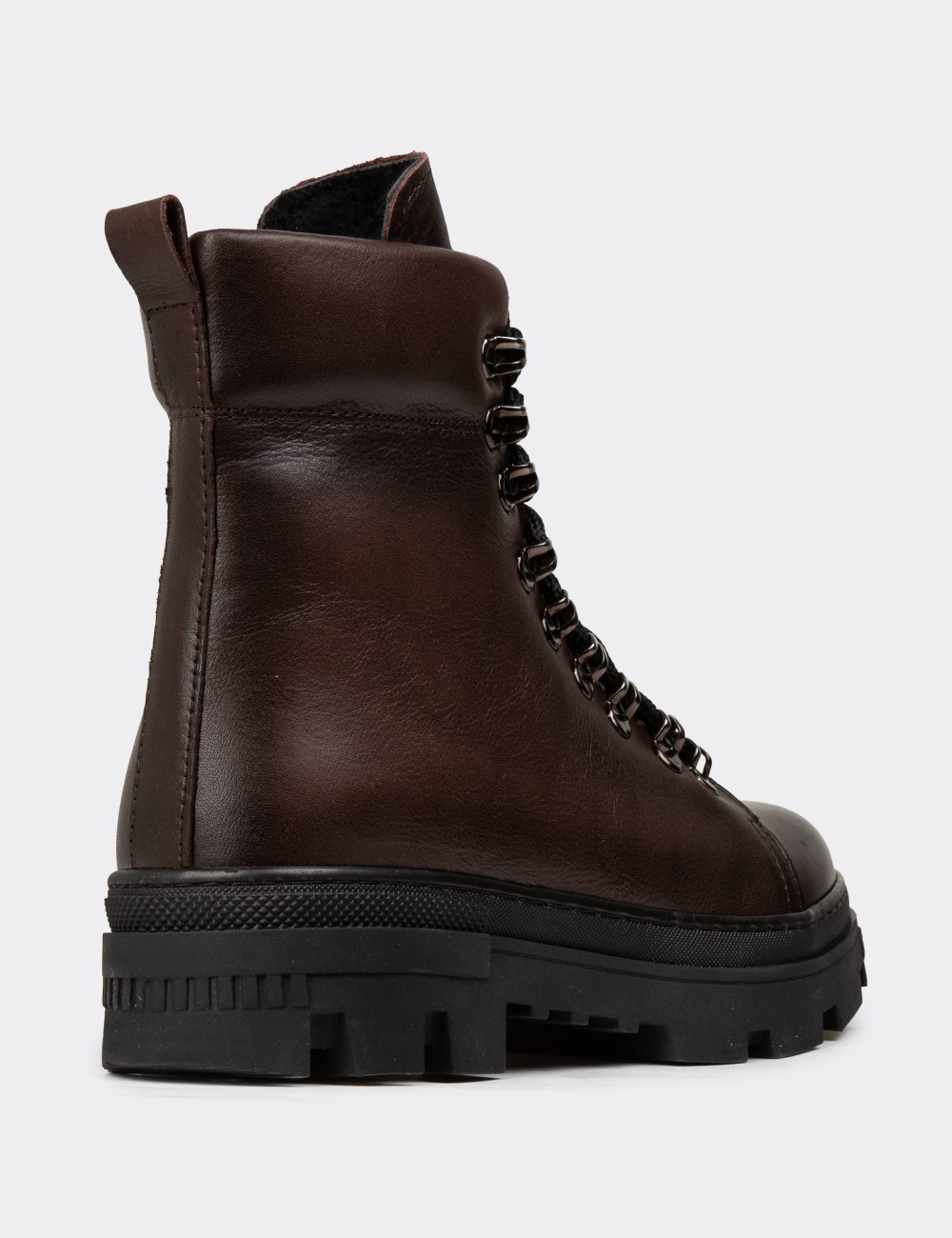 Women's Brown Leather Postal Boots - SE495ZKHVE01