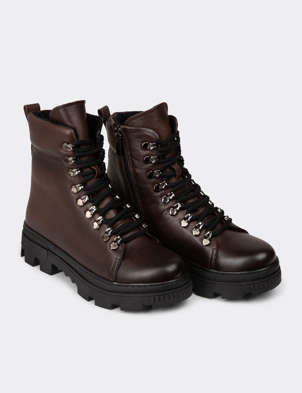 Women's Brown Leather Postal Boots - SE495ZKHVE01