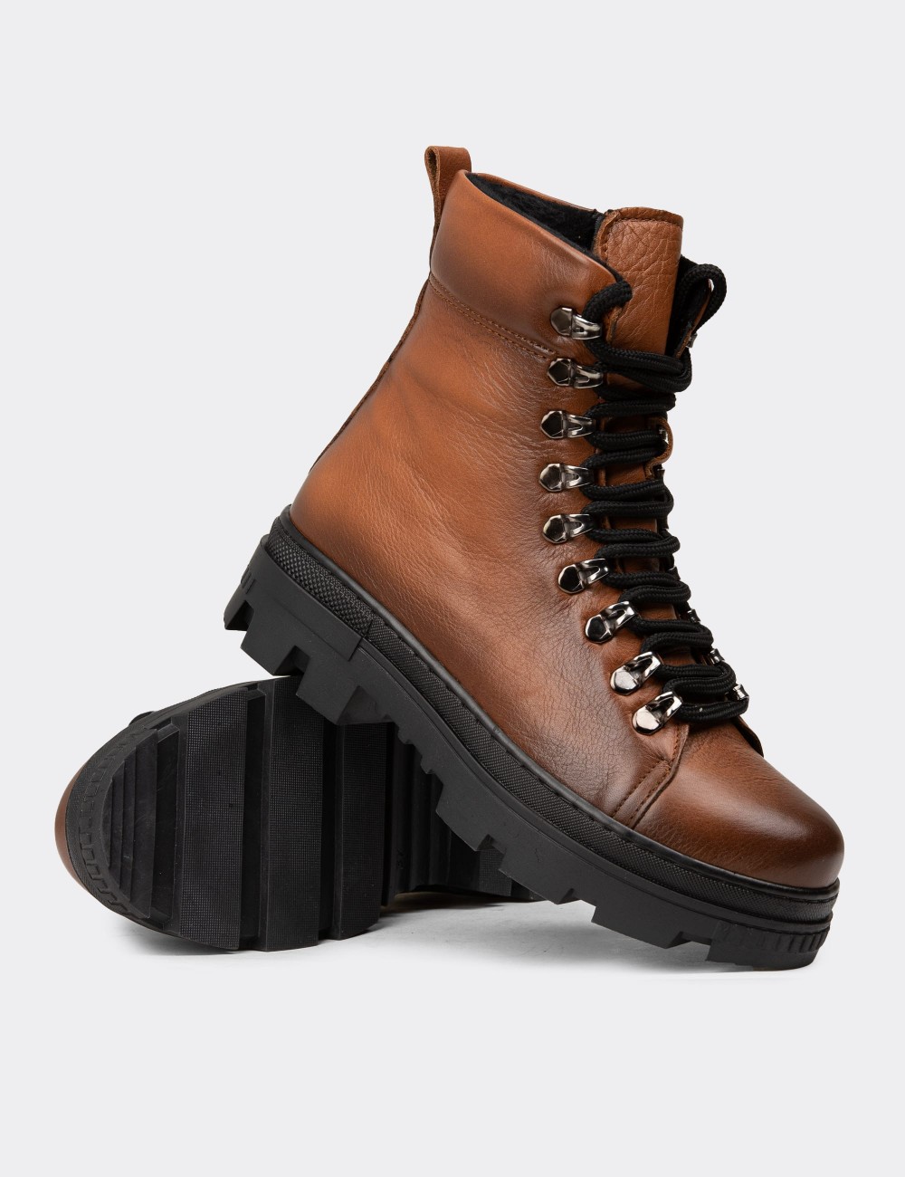 Women's Tan Leather Postal Boots - SE495ZTBAE01