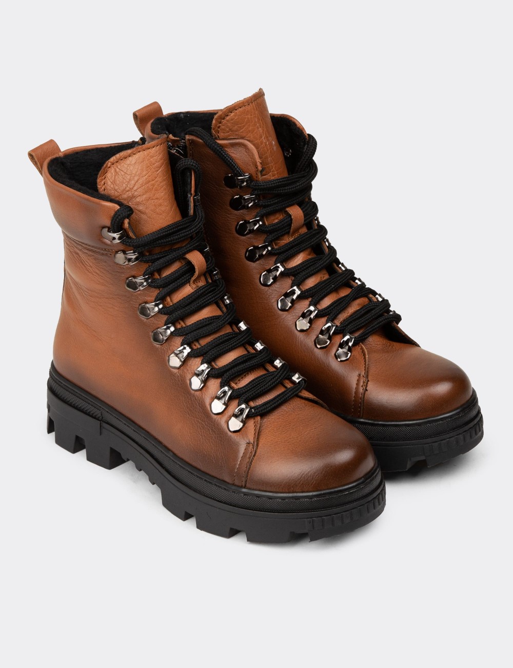 Women's Tan Leather Postal Boots - SE495ZTBAE01