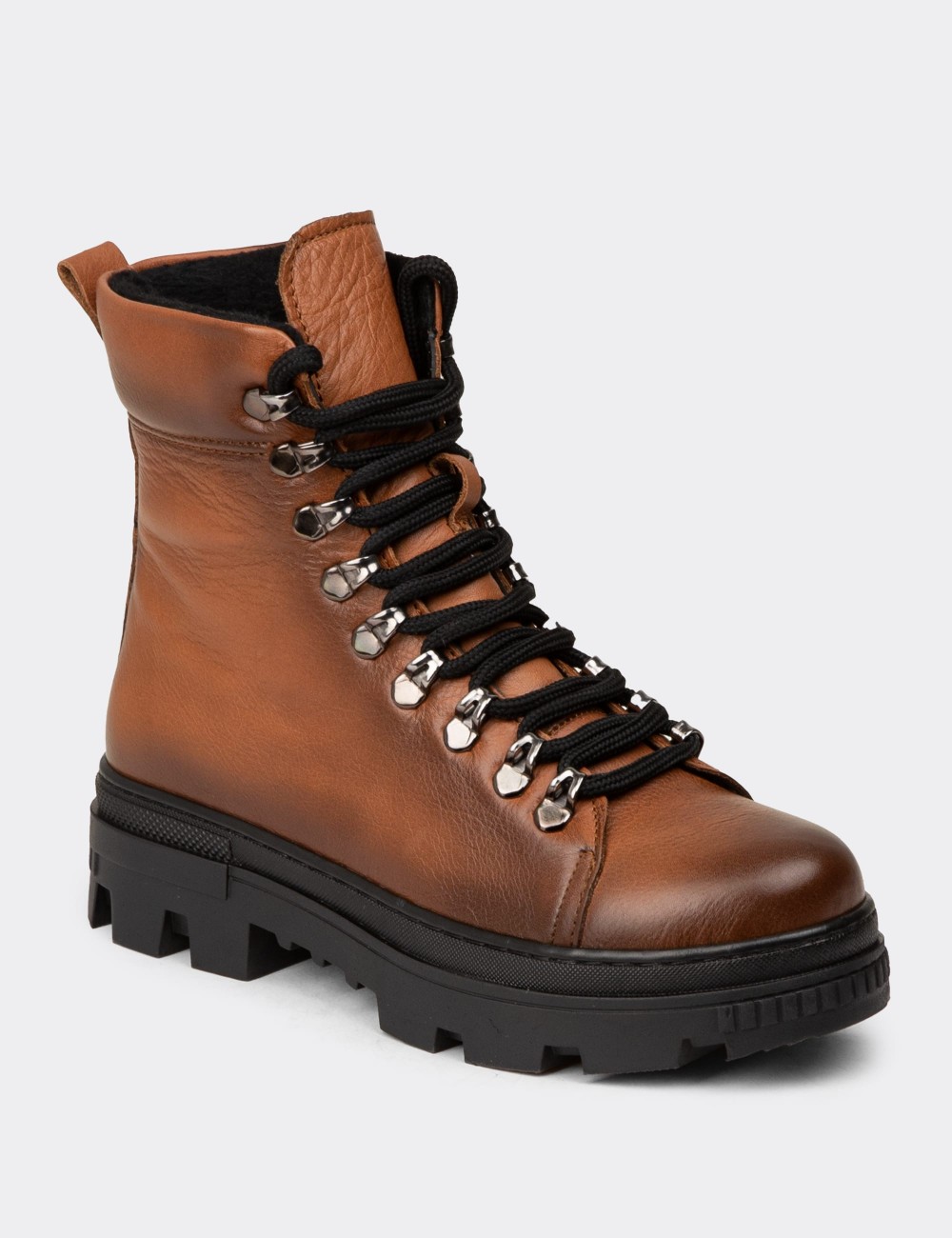 Women's Tan Leather Postal Boots - SE495ZTBAE01