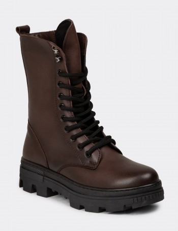 Women's Brown Leather Postal Boots