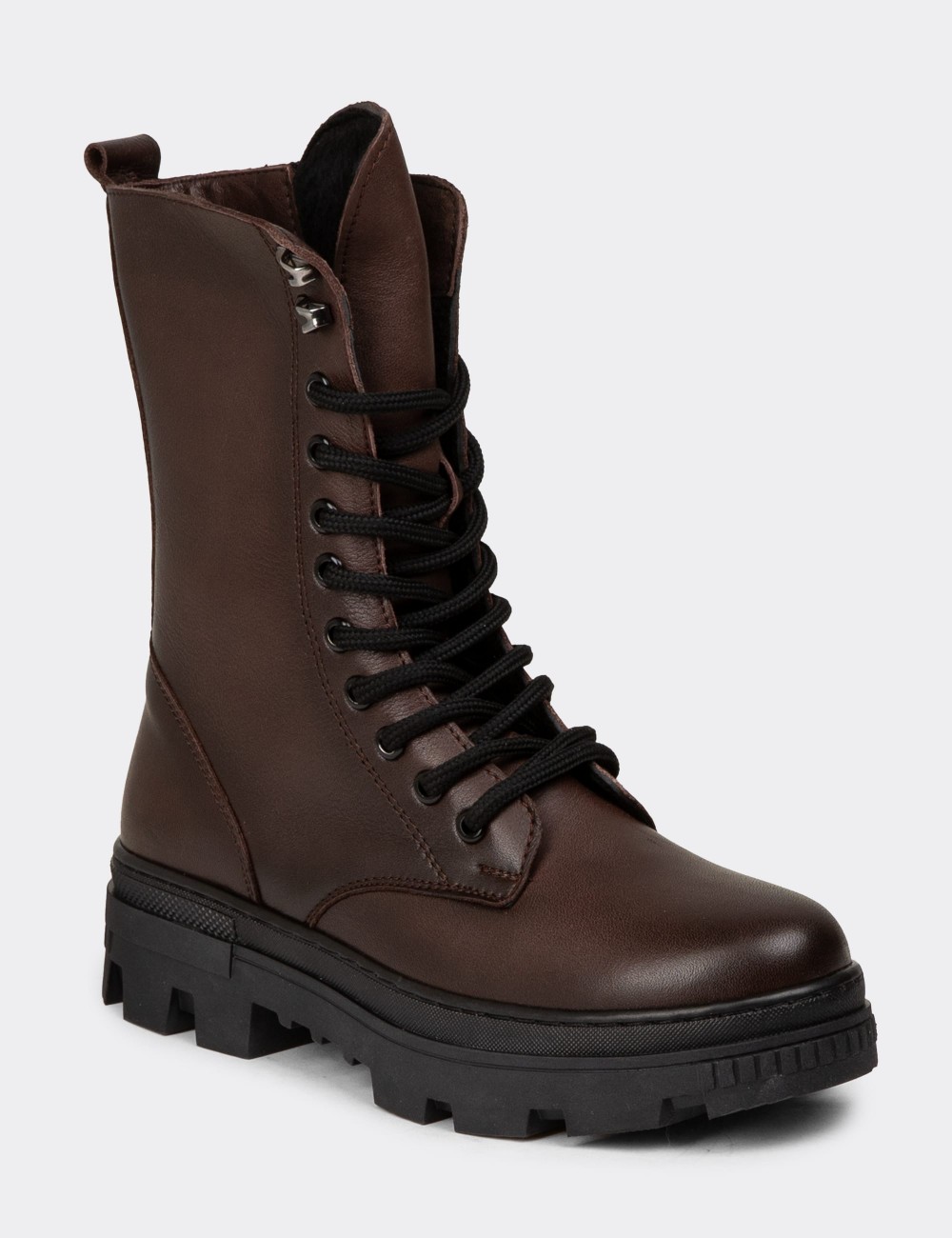 Women's Brown Leather Postal Boots - SE491ZKHVE01