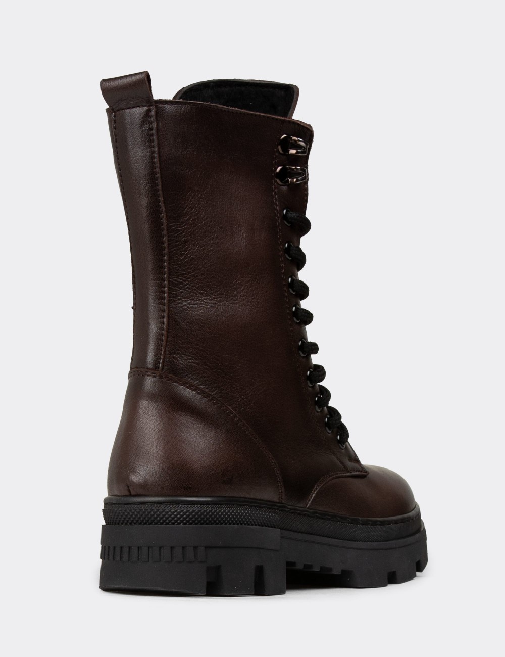Women's Brown Leather Postal Boots - SE491ZKHVE01