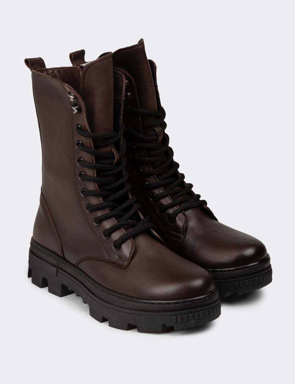 Women's Brown Leather Postal Boots - SE491ZKHVE01