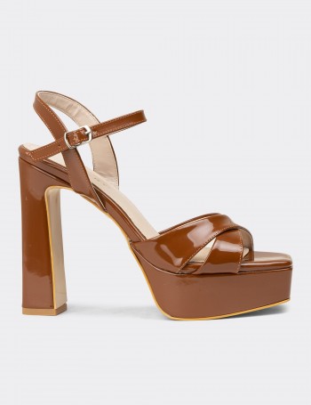 Women's Brown Glossy Platform Heels