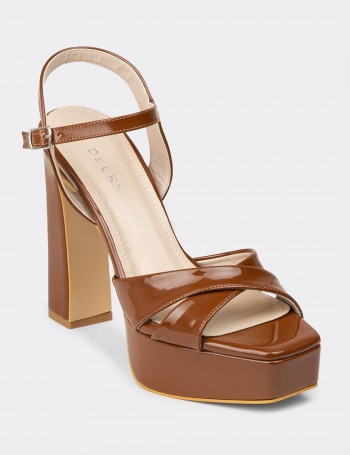 Women's Brown Glossy Platform Heels
