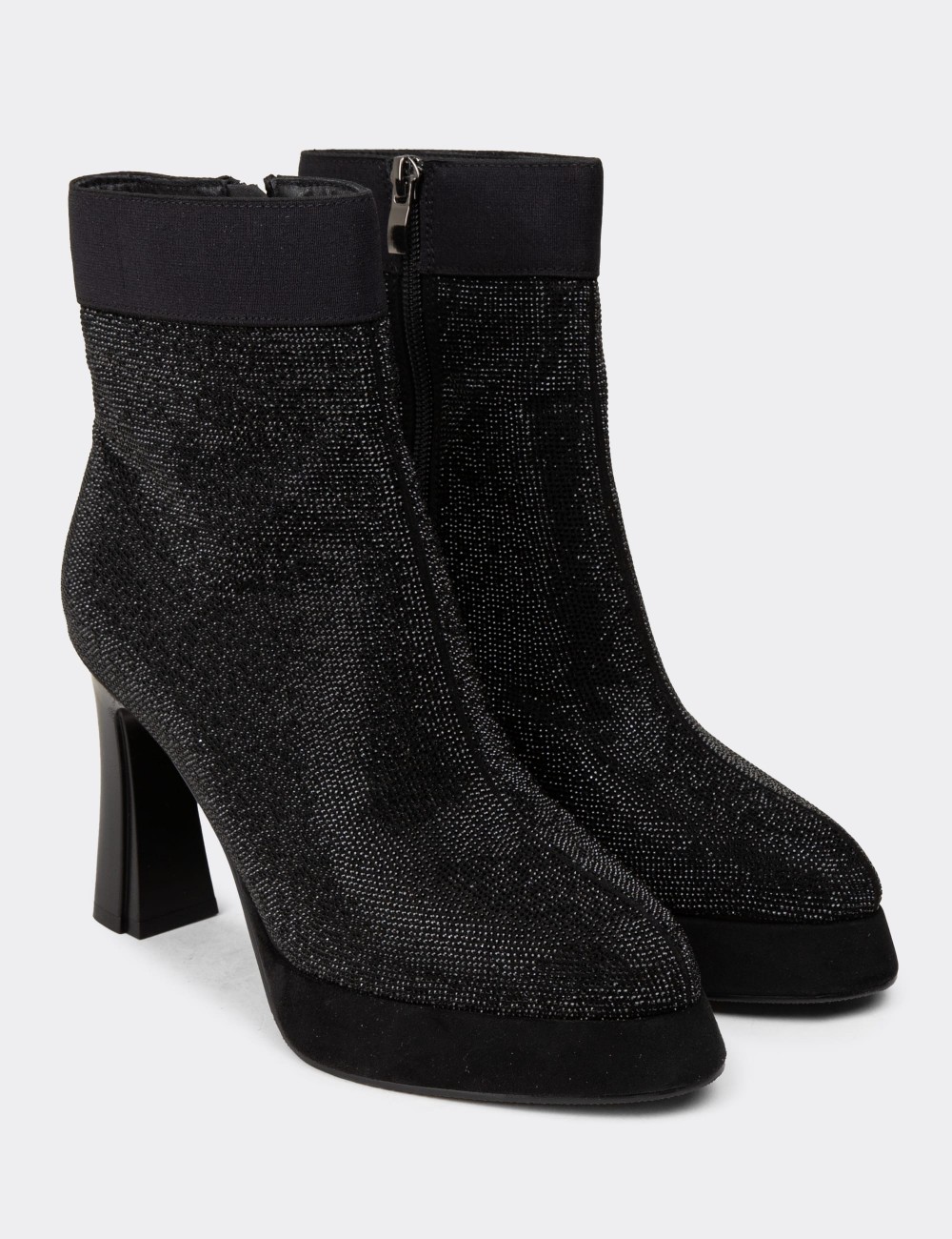 Women's Black Heeled Boots - K2501ZSYHC02