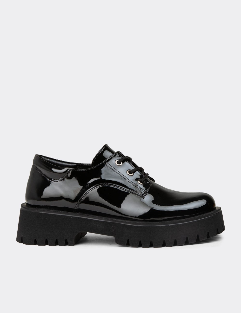 Women's Black Leather Lace-up Shoes - KP001ZSYHE03