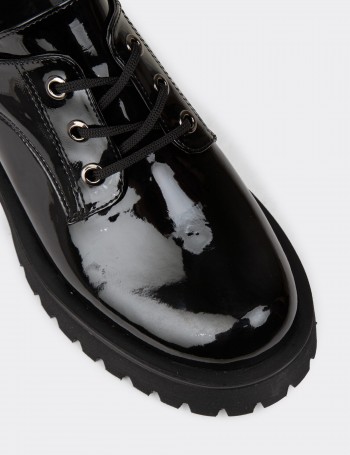 Women's Black Leather Lace-up Shoes