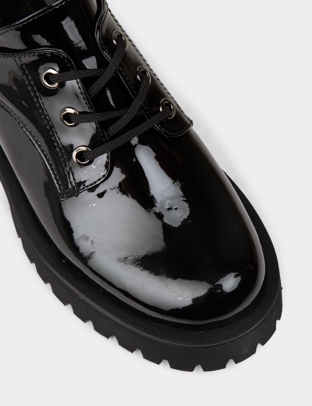 Women's Black Leather Lace-up Shoes - KP001ZSYHE03