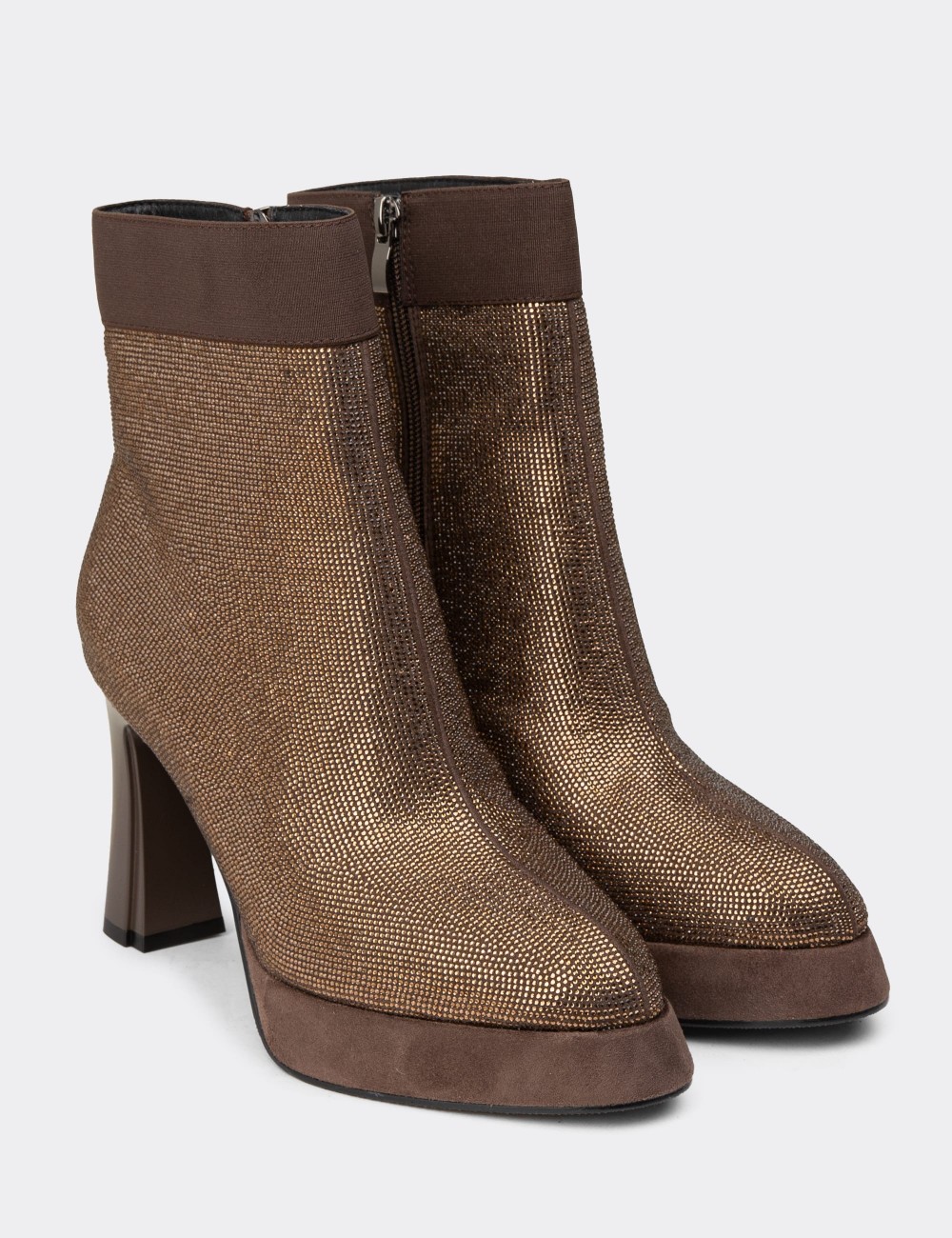 Women's Brown Heeled Boots - K2501ZKHVC03