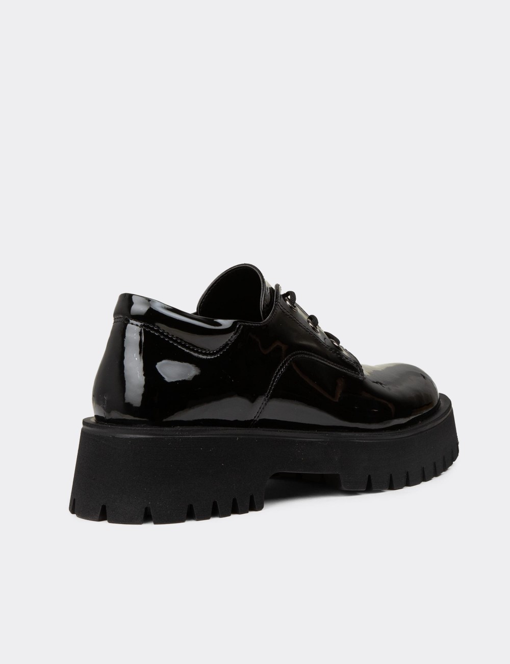 Women's Black Leather Lace-up Shoes - KP001ZSYHE03