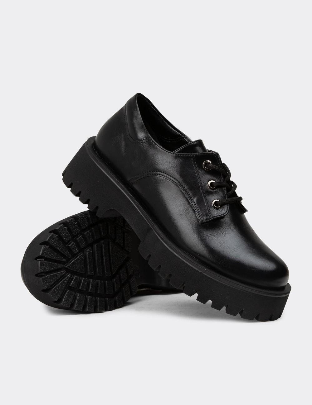 Women's Black Lace-up Shoes - KP001ZSYHE01