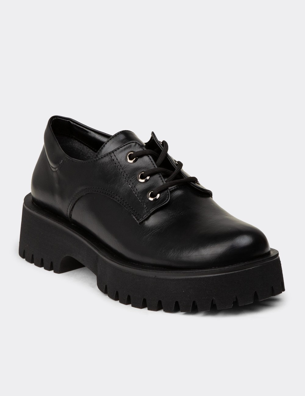 Women's Black Lace-up Shoes - KP001ZSYHE01