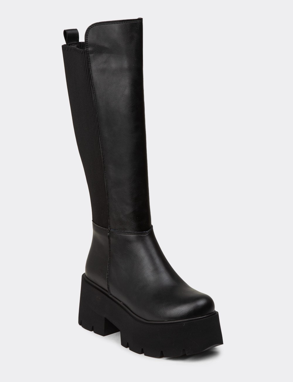 Women's Black Platform Boots - K6070ZSYHE01
