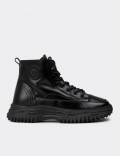 Women's Black Leather Sneaker Boots