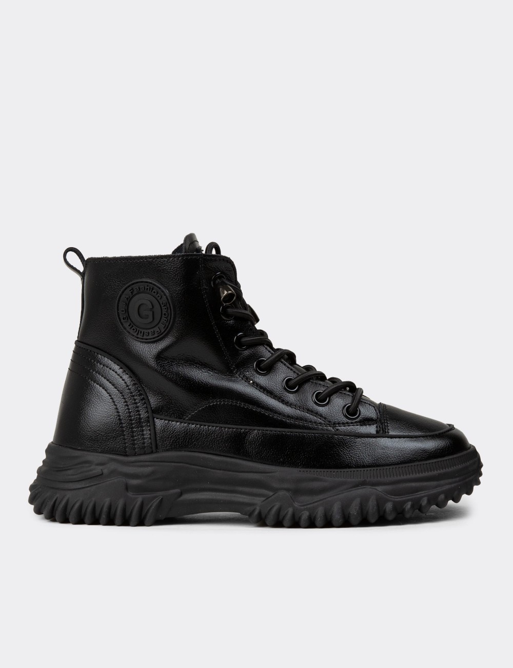 Women's Black Leather Sneaker Boots - 25310ZSYHC01