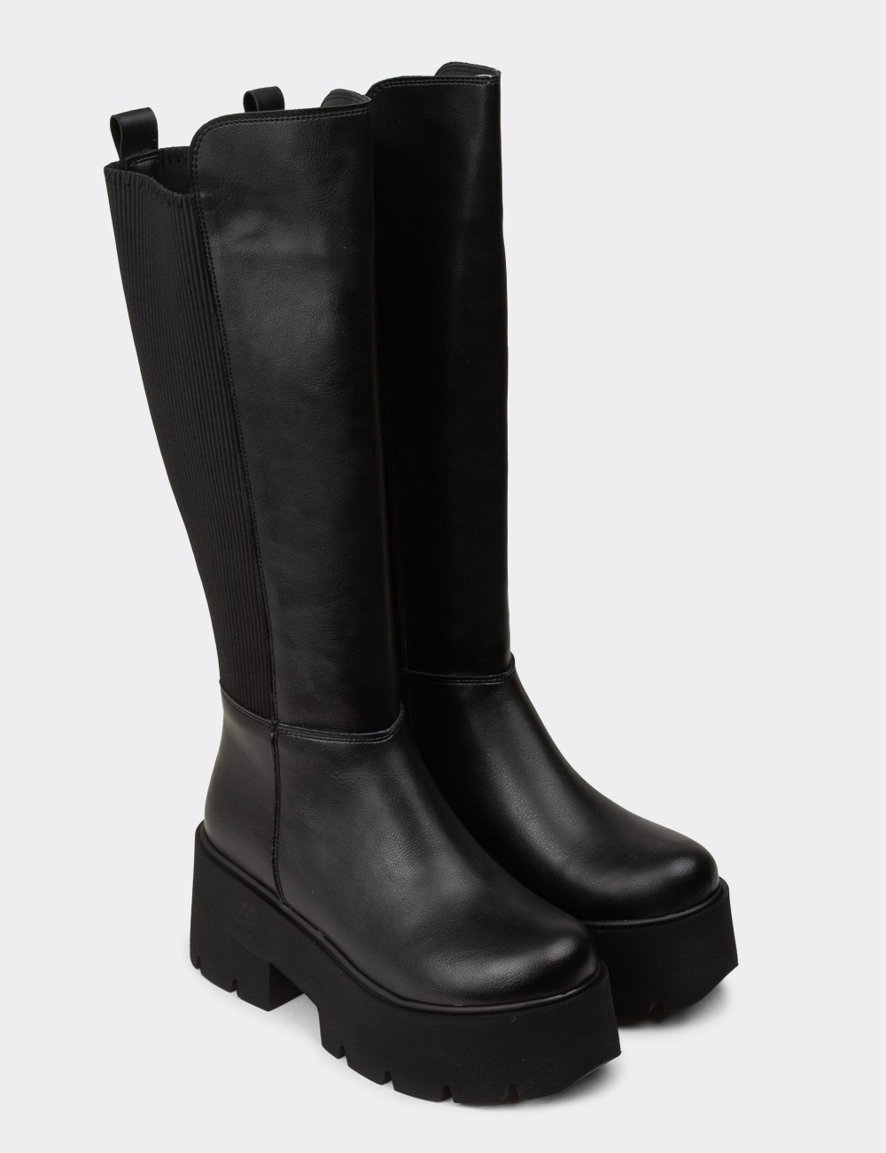 Women's Black Platform Boots - K6070ZSYHE01
