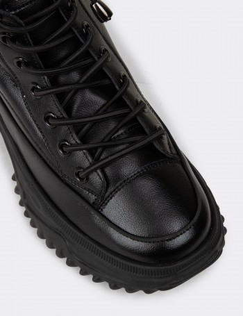 Women's Black Leather Sneaker Boots